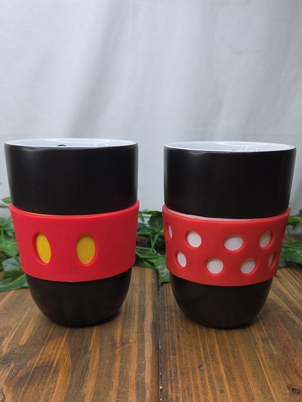 Disney. Mickey And Minnie Mug with Red Silicone Bands. Collectible. Like New